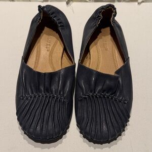 Chocolat Blu Navy Pleated Front Slip-On Flats